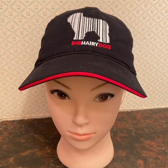 NWOT Otto Big Hairy Dog Baseball Cap Sheepdog  Black White Red One Size Velcro - Picture 3 of 12